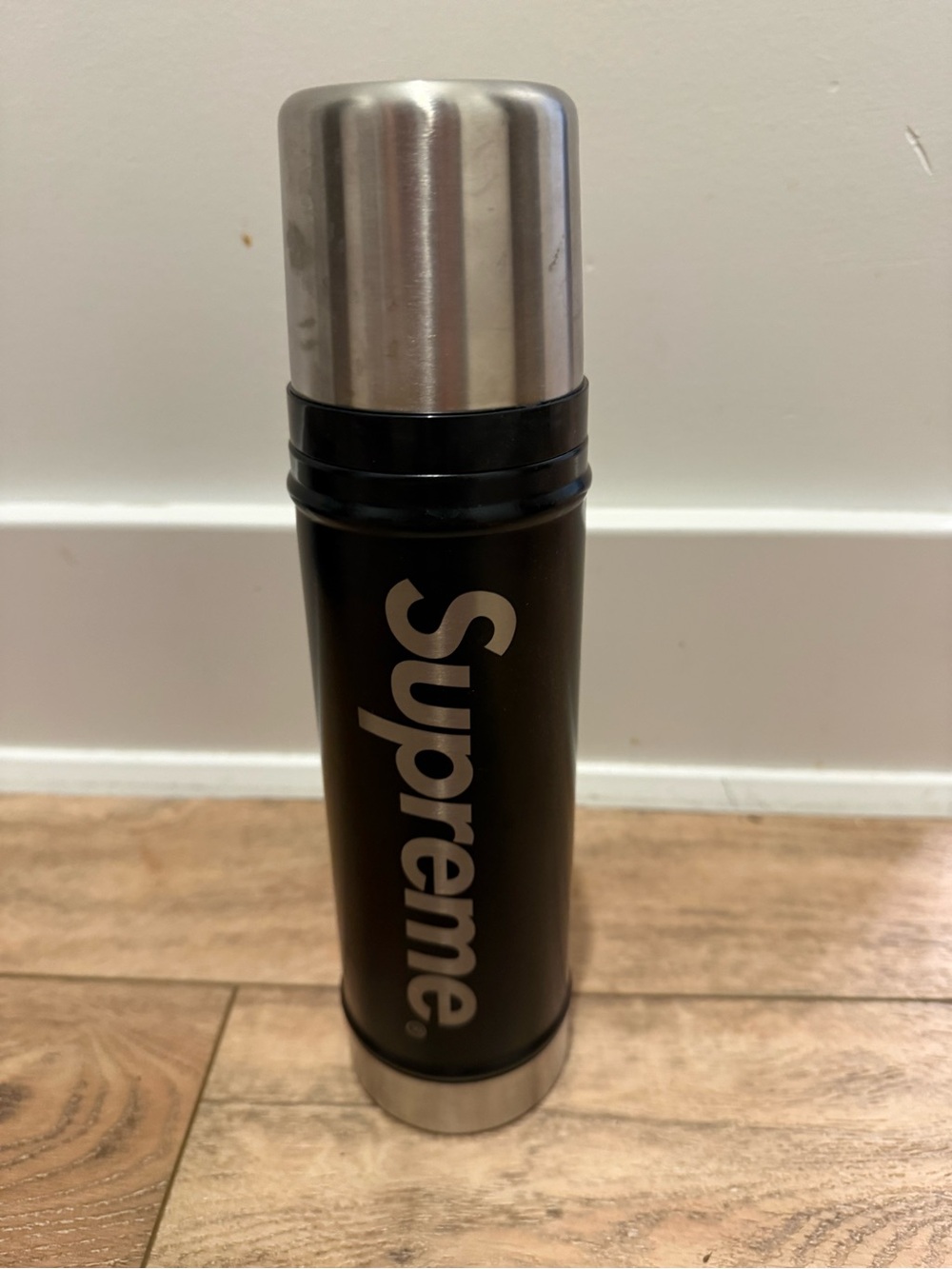 Supreme Black and Silver Insulated Thermos Bottle